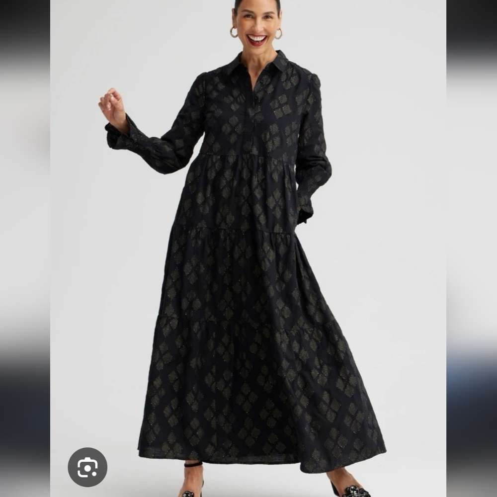 Chico's Black and Gold Patterned Maxi Dress